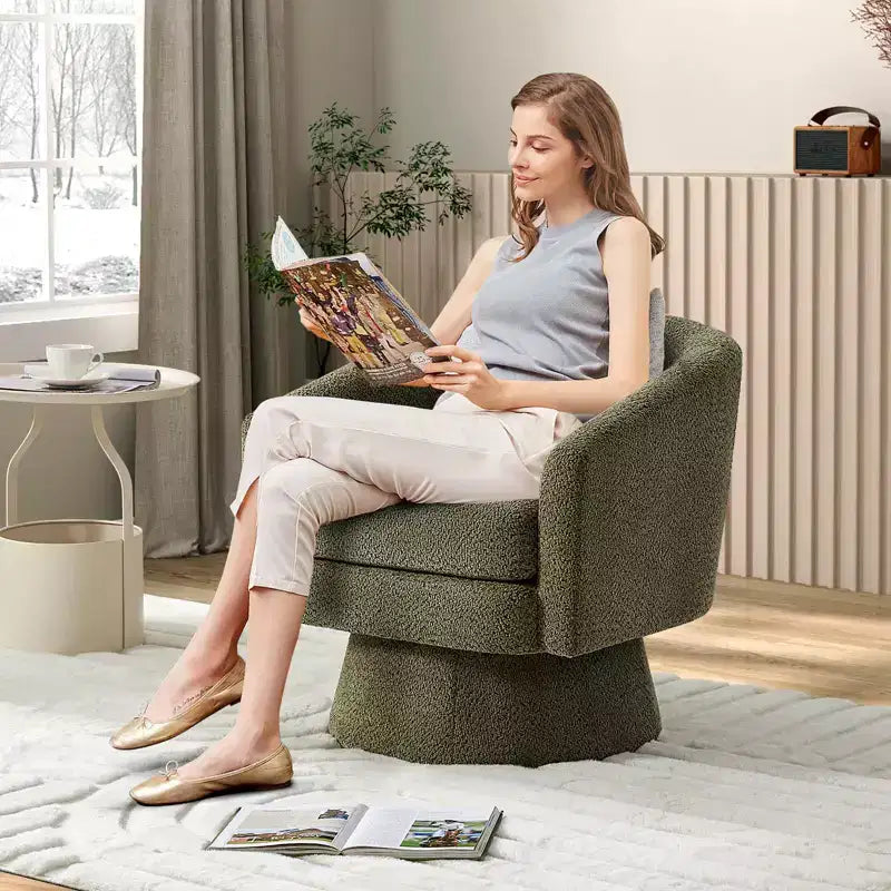 Poltrona girevole accent Velvet da 28" con pouf, rotazione a 360°, supporto ergonomico, poltrona moderna rotonda per soggiorno, camera da letto