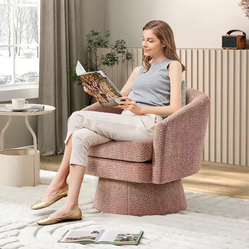 Poltrona girevole accent Velvet da 28" con pouf, rotazione a 360°, supporto ergonomico, poltrona moderna rotonda per soggiorno, camera da letto