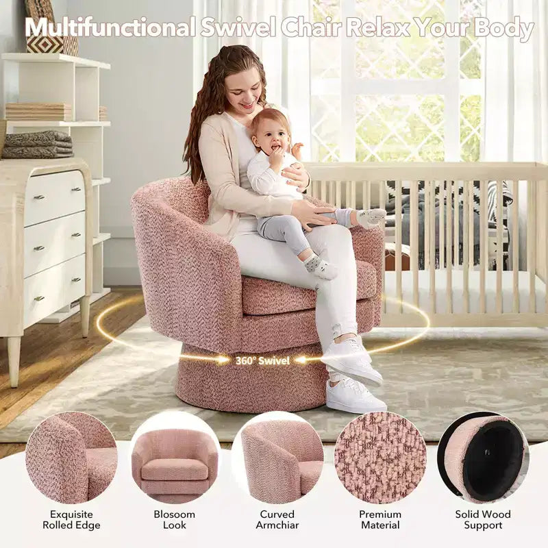 Poltrona girevole accent Velvet da 28" con pouf, rotazione a 360°, supporto ergonomico, poltrona moderna rotonda per soggiorno, camera da letto