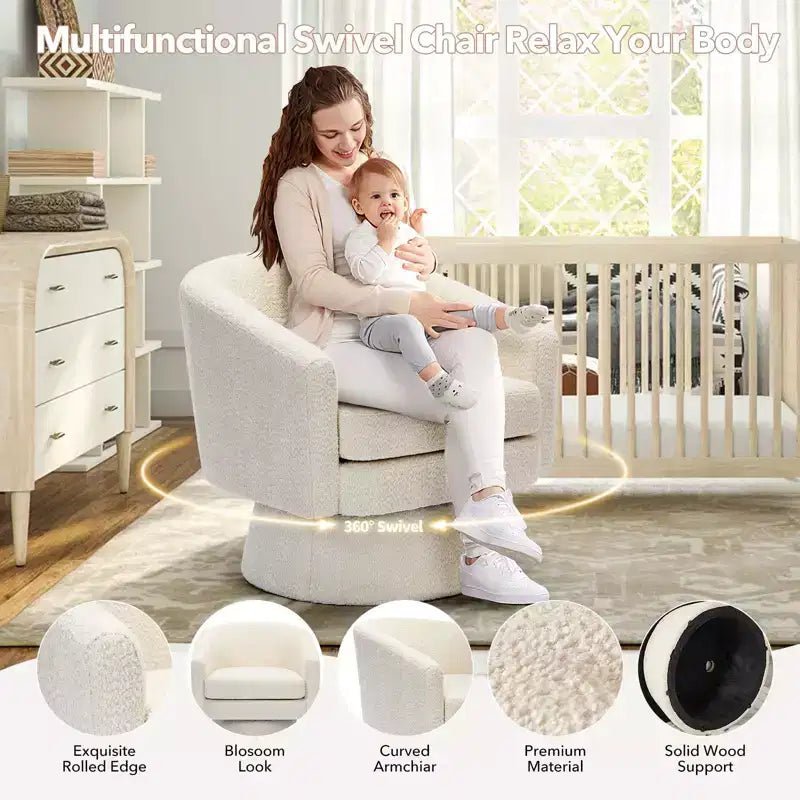 Poltrona girevole accent Velvet da 28" con pouf, rotazione a 360°, supporto ergonomico, poltrona moderna rotonda per soggiorno, camera da letto