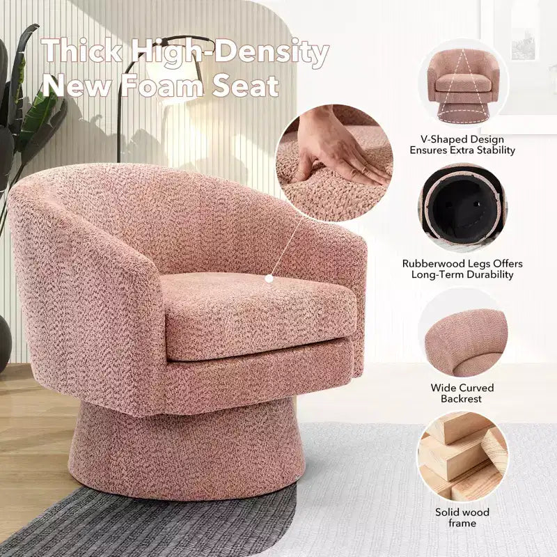 Poltrona girevole accent Velvet da 28" con pouf, rotazione a 360°, supporto ergonomico, poltrona moderna rotonda per soggiorno, camera da letto