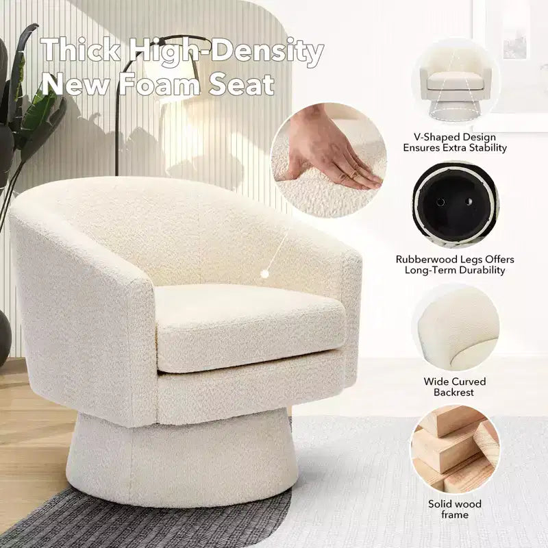 Poltrona girevole accent Velvet da 28" con pouf, rotazione a 360°, supporto ergonomico, poltrona moderna rotonda per soggiorno, camera da letto