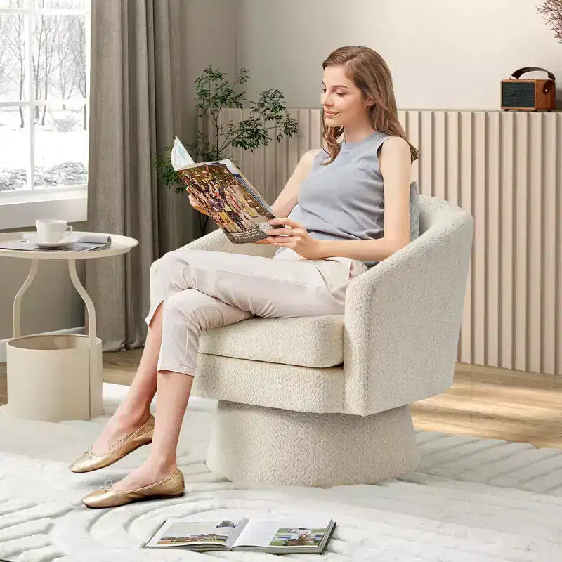 Poltrona girevole accent Velvet da 28" con pouf, rotazione a 360°, supporto ergonomico, poltrona moderna rotonda per soggiorno, camera da letto