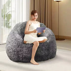 Sitzsack aus Kunstfell für Erwachsene - weich und flauschig, mit Armlehne, hochdichtes Schaumstoffsofa zum Lesen, Bodensofa für das Wohnzimmer