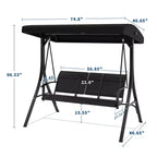 3-Seat Black Patio Swing Chair - Adjustable Canopy & Armrests, Breathable Textilene Fabric Hanging Bench for Garden Poolside Backyard