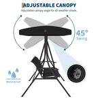 3-Seat Black Patio Swing Chair - Adjustable Canopy & Armrests, Breathable Textilene Fabric Hanging Bench for Garden Poolside Backyard