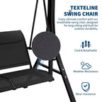 3-Seat Black Patio Swing Chair - Adjustable Canopy & Armrests, Breathable Textilene Fabric Hanging Bench for Garden Poolside Backyard