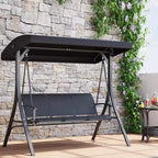 3-Seat Black Patio Swing Chair - Adjustable Canopy & Armrests, Breathable Textilene Fabric Hanging Bench for Garden Poolside Backyard