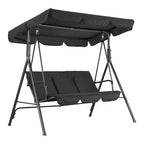 3-Seat Black Patio Swing Chair - Adjustable Canopy & Armrests, Breathable Textilene Fabric Hanging Bench for Garden Poolside Backyard