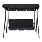 3-Seat Black Patio Swing Chair - Adjustable Canopy & Armrests, Breathable Textilene Fabric Hanging Bench for Garden Poolside Backyard