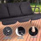 3-Seat Black Patio Swing Chair - Adjustable Canopy & Armrests, Breathable Textilene Fabric Hanging Bench for Garden Poolside Backyard