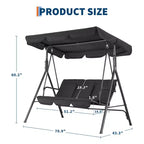 3-Seat Black Patio Swing Chair - Adjustable Canopy & Armrests, Breathable Textilene Fabric Hanging Bench for Garden Poolside Backyard