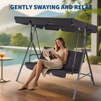 3-Seat Black Patio Swing Chair - Adjustable Canopy & Armrests, Breathable Textilene Fabric Hanging Bench for Garden Poolside Backyard