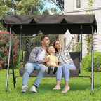 3-Seat Black Patio Swing Chair - Adjustable Canopy & Armrests, Breathable Textilene Fabric Hanging Bench for Garden Poolside Backyard