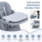 Chaise haute pliable pour bébés et tout-petits, en cuir PU, avec dossier et hauteur d’assise réglables, plateau amovible, harnais de sécurité à 5 points et roulettes verrouillables