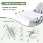 Chaise haute pliable pour bébés et tout-petits, en cuir PU, avec dossier et hauteur d’assise réglables, plateau amovible, harnais de sécurité à 5 points et roulettes verrouillables