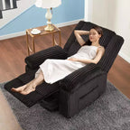 Cord-Relaxsessel, manuell verstellbares Sofa mit Griff, gepolsterten Armlehnen, dicker Polsterung und Seitentasche, Wohnzimmer, Schlafzimmer, Heimkino, Dunkelgrau