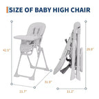 Hochstuhl für Babys und Kleinkinder, faltbarer Kinderhochstuhl mit höhenverstellbarer Rückenlehne und Fußstütze, abnehmbarem Tablett und unsichtbaren Rädern