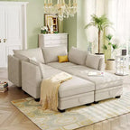 Hoekbank, U-vormige hoekbank met omkeerbare chaise longue, converteerbare slaapbank met extra opbergruimte voor woonkamer, kantoor en slaapkamer, beige