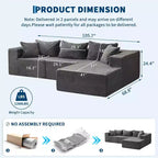 108-Inch Cloud Modular Sectional Sofa with Chaise, Plush Boneless L-Shape Couch for Living Room