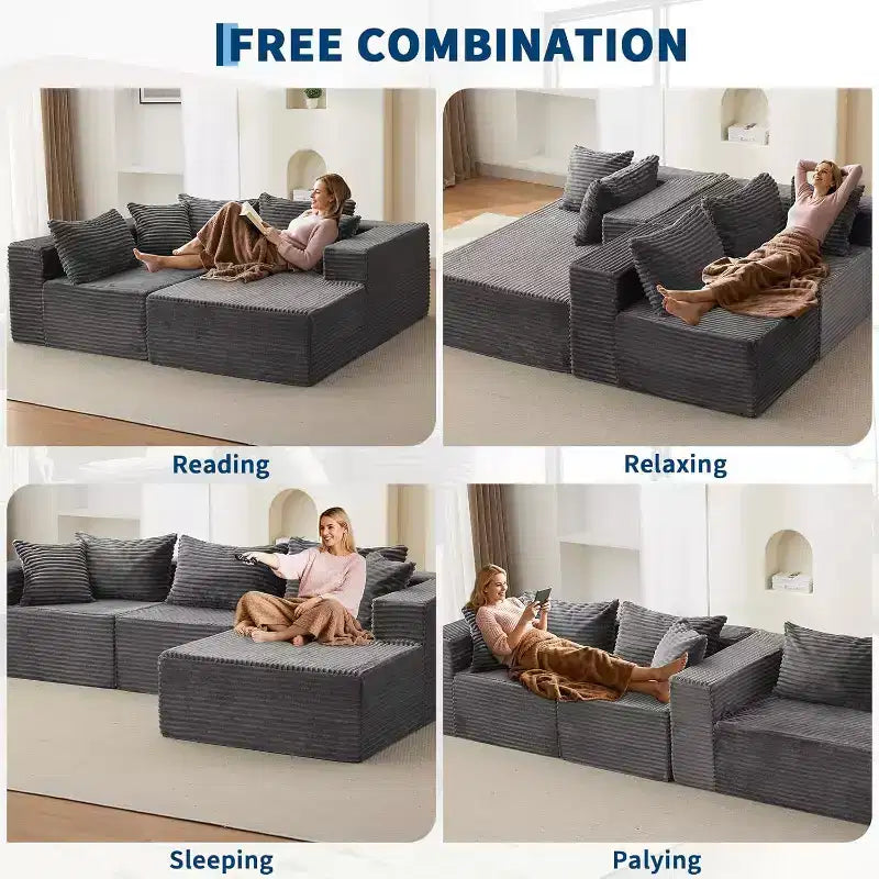 Divano componibile modulare Cloud da 108 pollici con chaise longue, divano a L senza struttura per soggiorno