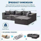 108-Inch Cloud Modular Sectional Sofa with Chaise, Plush Boneless L-Shape Couch for Living Room