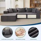 108-Inch Cloud Modular Sectional Sofa with Chaise, Plush Boneless L-Shape Couch for Living Room