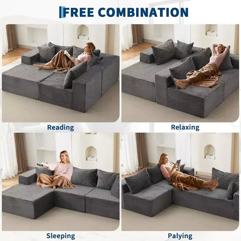 Divano componibile modulare Cloud da 108 pollici con chaise longue, divano a L senza struttura per soggiorno