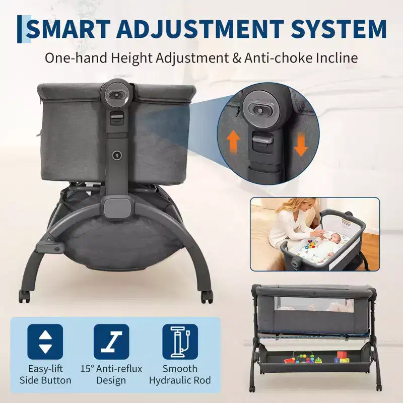 Culla per neonati, 3-in-1 con regolazione dell'altezza e ruote e zanzariera, culla portatile da affiancare al letto per neonati e bambini piccoli, per uso domestico