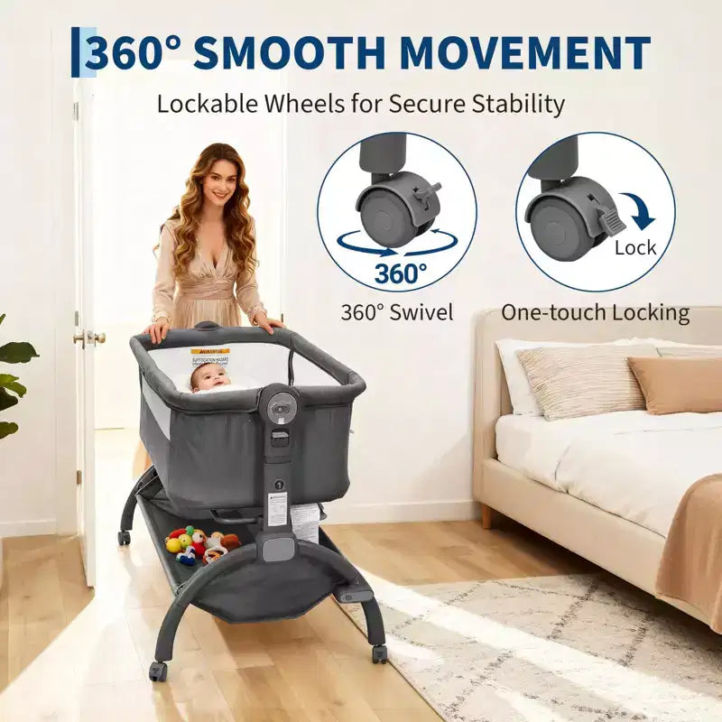 Culla per neonati, 3-in-1 con regolazione dell'altezza e ruote e zanzariera, culla portatile da affiancare al letto per neonati e bambini piccoli, per uso domestico