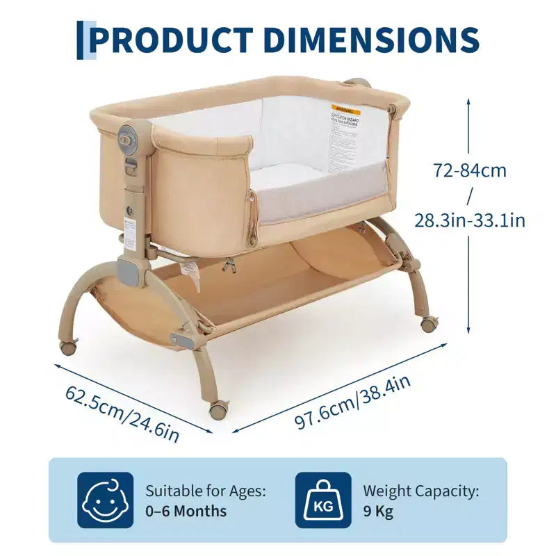 Culla per neonati, 3-in-1 con regolazione dell'altezza e ruote e zanzariera, culla portatile da affiancare al letto per neonati e bambini piccoli, per uso domestico
