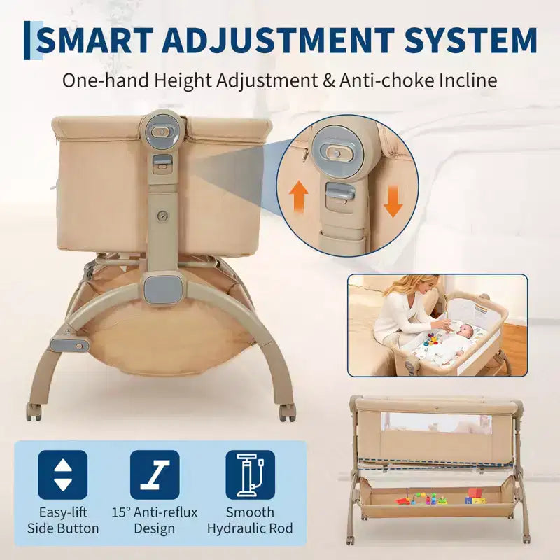 Culla per neonati, 3-in-1 con regolazione dell'altezza e ruote e zanzariera, culla portatile da affiancare al letto per neonati e bambini piccoli, per uso domestico