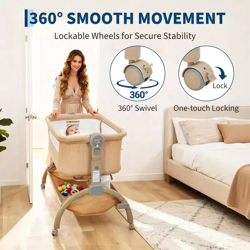 Culla per neonati, 3-in-1 con regolazione dell'altezza e ruote e zanzariera, culla portatile da affiancare al letto per neonati e bambini piccoli, per uso domestico