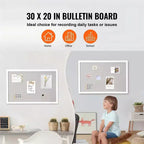 Prikbord van linnen en kurk van 30 x 20 inch met wit MDF-frame voor thuiskantoor en school