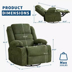 Fauteuil inclinable pivotant et à bascule à 360° pour adultes, canapé berçant manuel avec 3 positions, 2 porte-gobelets et 4 poches, pour chambre de bébé, salon et chambre