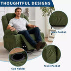 Fauteuil inclinable pivotant et à bascule à 360° pour adultes, canapé berçant manuel avec 3 positions, 2 porte-gobelets et 4 poches, pour chambre de bébé, salon et chambre