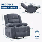 Fauteuil inclinable pivotant et à bascule à 360° pour adultes, canapé berçant manuel avec 3 positions, 2 porte-gobelets et 4 poches, pour chambre de bébé, salon et chambre