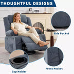 Fauteuil inclinable pivotant et à bascule à 360° pour adultes, canapé berçant manuel avec 3 positions, 2 porte-gobelets et 4 poches, pour chambre de bébé, salon et chambre