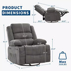 Fauteuil inclinable pivotant et à bascule à 360° pour adultes, canapé berçant manuel avec 3 positions, 2 porte-gobelets et 4 poches, pour chambre de bébé, salon et chambre