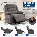 Fauteuil inclinable pivotant et à bascule à 360° pour adultes, canapé berçant manuel avec 3 positions, 2 porte-gobelets et 4 poches, pour chambre de bébé, salon et chambre