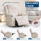 Fauteuil inclinable pivotant et à bascule à 360° pour adultes, canapé berçant manuel avec 3 positions, 2 porte-gobelets et 4 poches, pour chambre de bébé, salon et chambre