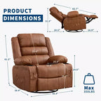 Fauteuil inclinable pivotant et à bascule à 360° pour adultes, canapé berçant manuel avec 3 positions, 2 porte-gobelets et 4 poches, pour chambre de bébé, salon et chambre