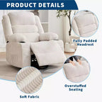 Fauteuil inclinable pivotant et à bascule à 360° pour adultes, canapé berçant manuel avec 3 positions, 2 porte-gobelets et 4 poches, pour chambre de bébé, salon et chambre