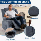 Fauteuil inclinable pivotant et à bascule à 360° pour adultes, canapé berçant manuel avec 3 positions, 2 porte-gobelets et 4 poches, pour chambre de bébé, salon et chambre