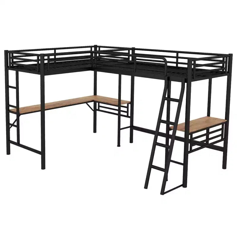 Letto a soppalco in metallo matrimoniale con due scrivanie integrate