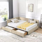 Full Size Storage Upholstered Tufted Bed Frame with Backrest and Armrests for Bedroom Living Room Dark Beige