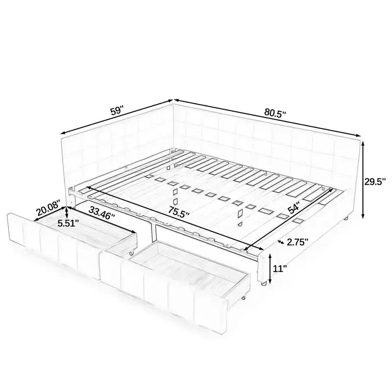 Letto Imbottito Matrimoniale con Contenitore, Testiera e Braccioli per Camera da Letto e Salotto, Beige Scuro