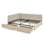 Full Size Storage Upholstered Tufted Bed Frame with Backrest and Armrests for Bedroom Living Room Dark Beige