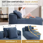 Chaise longue in velluto a coste da 67.5, seduta ampia, poltrona king con seduta profonda e 2 cuscini, divano letto convertibile senza struttura per il soggiorno