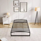 Estructura de cama de metal, estructura de cama tipo plataforma con diseño arqueado, listones de soporte resistentes de alta capacidad, base de colchón robusta, fácil montaje, no necesita somier
